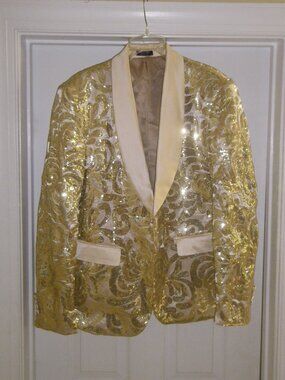 Coofandy Gold Champagne Sequin Blazer Disco Party Statement Evening Jacket Bling